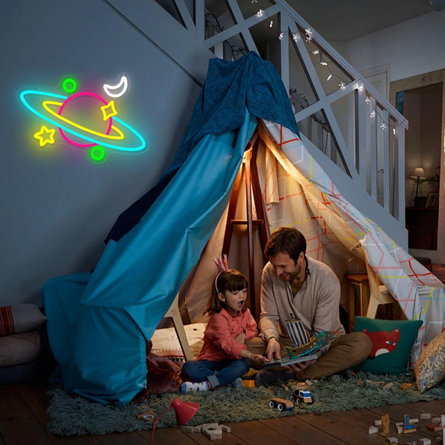 Planet Saturn Neon Sign USB Di - Party Games Kids Birthday review and price