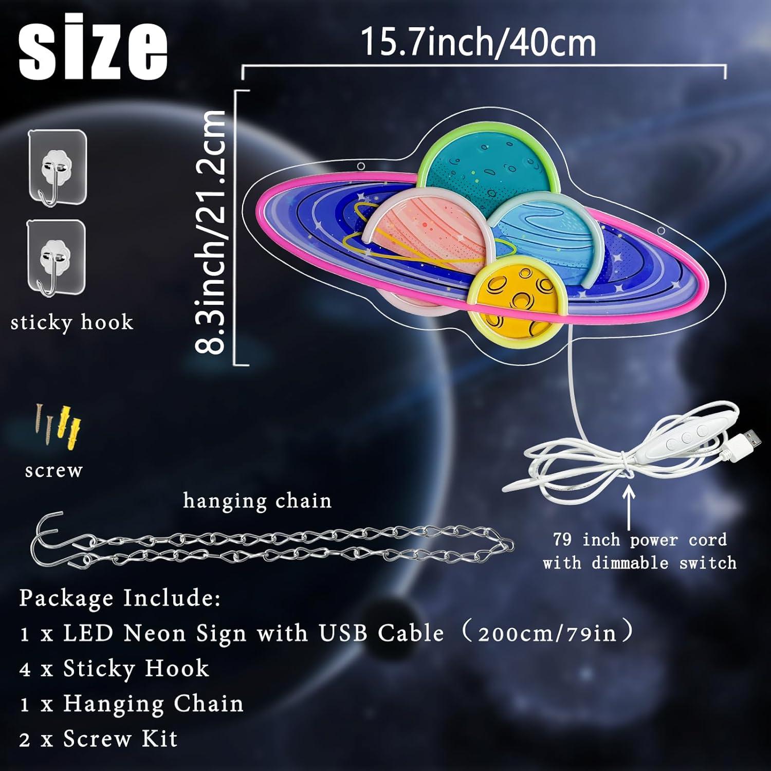 Planet Saturn Neon Sign USB Di - Party Games Kids Birthday review and price